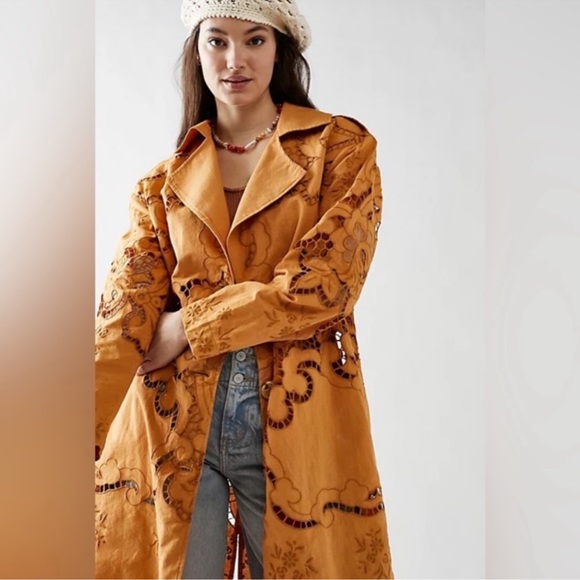Free People Susanna Duster Jacket Mustard Brown, NWT, S (Fits S-M, Loosely) - Picture 2 of 10